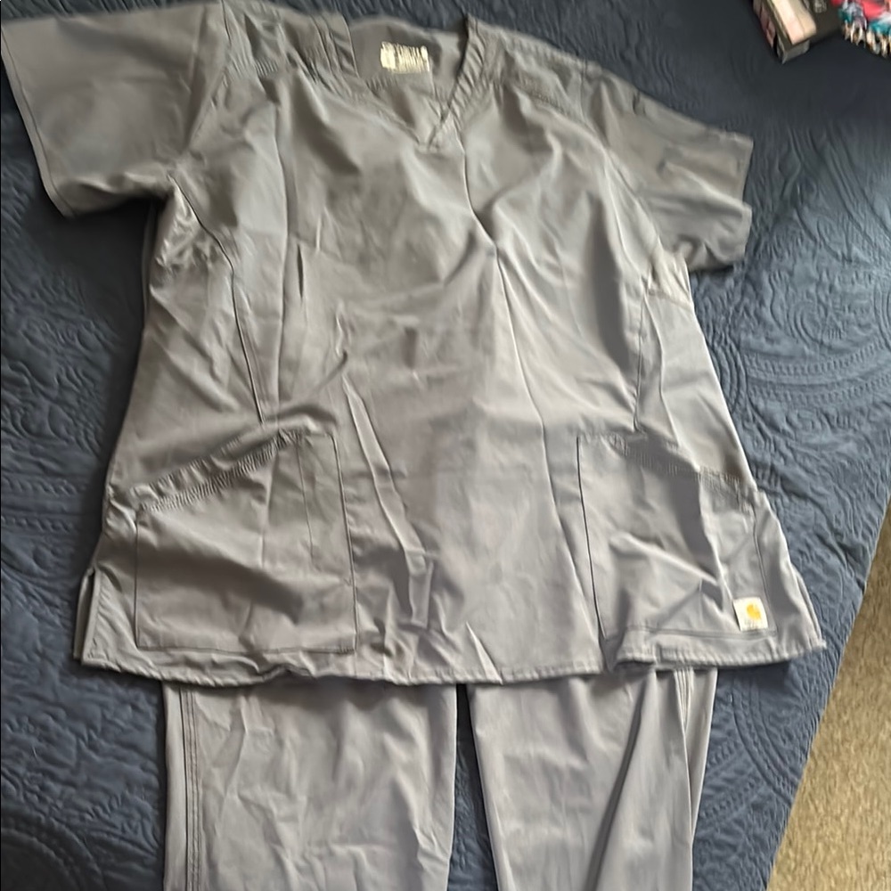 Gray Medical Scrub Set V-Neck Top and Pants